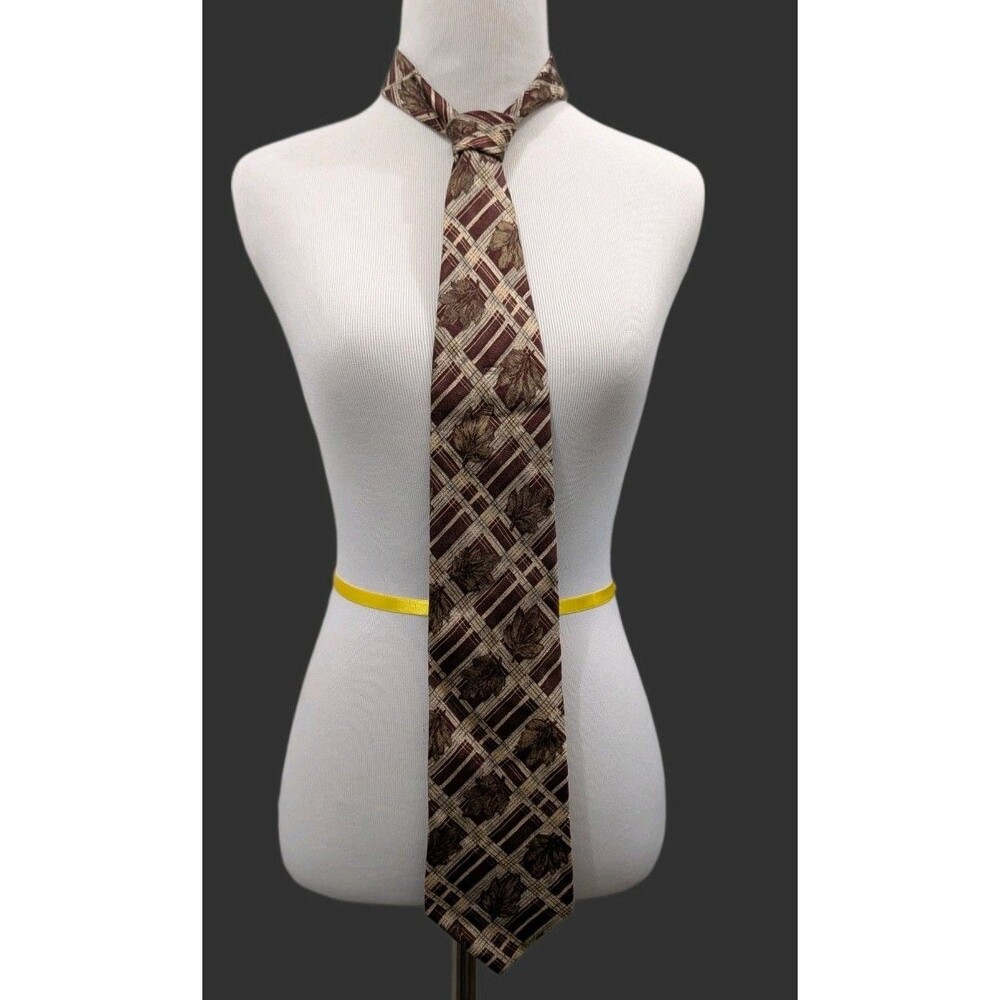 Vintage 90s Colours by Alexander Julian Silk Tie Plaid Leaves Autumn Brown Fall